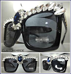 Handmade Oversized Retro Style Sunglasses with Crystals