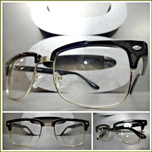 Classic Vintage Style Clear Lens Glasses- Black & Gold