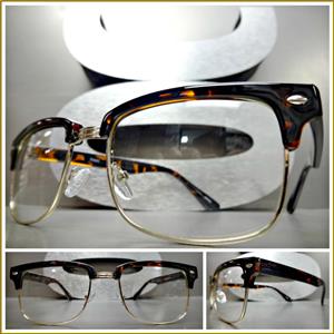 Classic Vintage Style Clear Lens Glasses- Tortoise & Gold