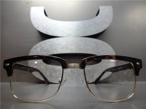Classic Vintage Style Clear Lens Glasses- Tortoise & Gold