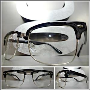 Classic Vintage Style Clear Lens Glasses- Black  & Silver