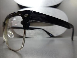 Classic Vintage Style Clear Lens Glasses- Black  & Silver