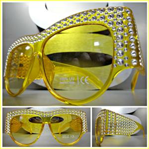 Oversized Vintage Designer Style Thick Frame Sunglasses- Yellow