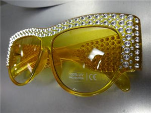Oversized Vintage Designer Style Thick Frame Sunglasses- Yellow