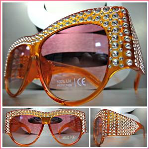 Oversized Vintage Designer Style Thick Frame Sunglasses- Orange