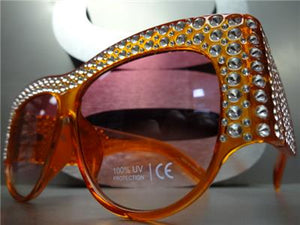 Oversized Vintage Designer Style Thick Frame Sunglasses- Orange