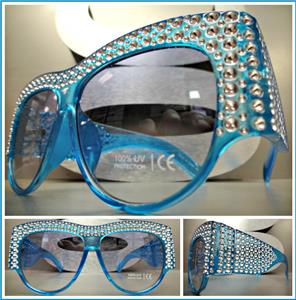 Oversized Vintage Designer Style Thick Frame Sunglasses- Blue