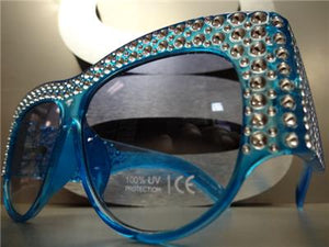 Oversized Vintage Designer Style Thick Frame Sunglasses- Blue