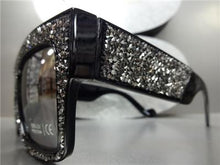 Handmade Oversized Retro Style Hematite Crystal Sunglasses- Black Frame Mirror Lens