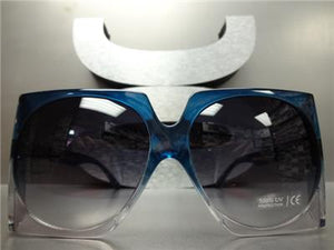 Oversized Classic Vintage Style Square Sunglasses- Blue Frame