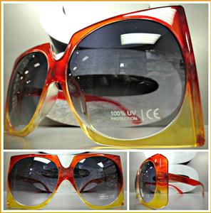 Oversized Classic Vintage Style Square Sunglasses- Reddish Orange & Yellow Frame