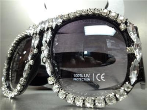Oversized Retro Style Thick Sunglasses with Crystals & Rhinestones