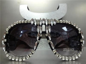Oversized Retro Style Thick Sunglasses with Crystals & Rhinestones