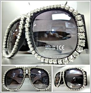 Oversized Retro Style Thick Sunglasses with Rhinestones
