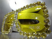 Oversized Retro Shield Style Sunglasses- Transparent Frame Yellow Crystals