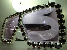 Oversized Retro Shield Style Sunglasses- Transparent Frame Purple Crystals