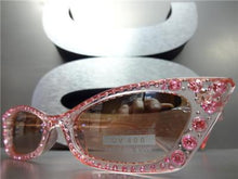 Retro Cat-Eye Style Sunglasses with Rhinestones- Pink Frame