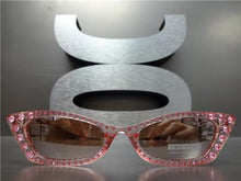 Retro Cat-Eye Style Sunglasses with Rhinestones- Pink Frame