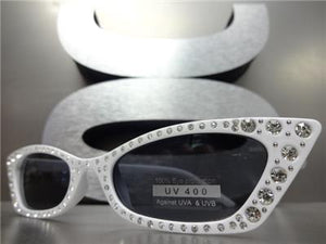 Retro Cat-Eye Style Sunglasses with Rhinestones- White Frame