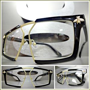 Designer Retro Style Clear Lens Glasses- Black & Gold