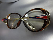 Trendy Vintage Style Clear Lens Glasses- Tortoise Frame / Red, White & Blue Accents