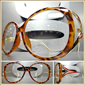 Trendy Vintage Style Clear Lens Glasses- Tortoise Frame / Red, Pink & Green Accents