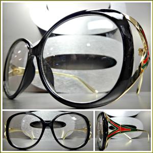 Trendy Vintage Style Clear Lens Glasses- Black Frame / Red & Green Accents