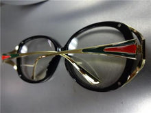 Trendy Vintage Style Clear Lens Glasses- Black Frame / Red & Green Accents
