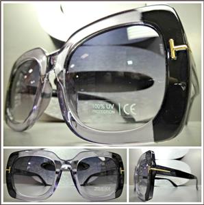 Oversized Square Frame Sunglasses with Gold Accents- Black / Purple