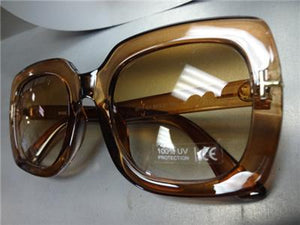 Oversized Square Frame Sunglasses with Gold Accents- Transparent Brown Frame