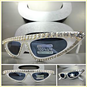Retro Bedazzled Cat Eye Sunglasses- White