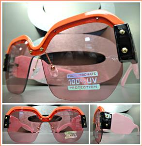 Funky Retro Style Square Frame Sunglasses- Neon Orange & Pink Frame