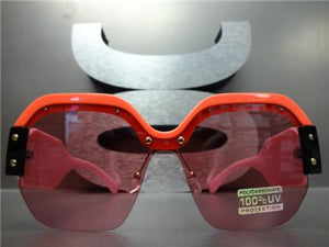 Funky Retro Style Square Frame Sunglasses- Neon Orange & Pink Frame