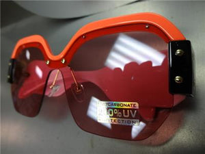 Funky Retro Style Square Frame Sunglasses- Neon Orange & Pink Frame