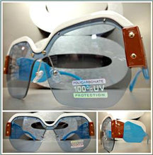 Funky Retro Style Square Frame Sunglasses- White & Blue Frame