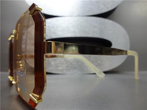 Funky Diamond Cut Square Sunglasses- Peach Lens