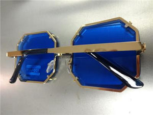 Funky Diamond Cut Square Sunglasses- Blue Lens
