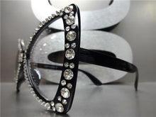 Oversized Bedazzled Bow Shaped Clear Lens Glasses- Black Frame