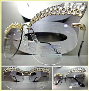 Elegant Blingy Rimless Cat Eye Sunglasses- Gray Smoke Lens