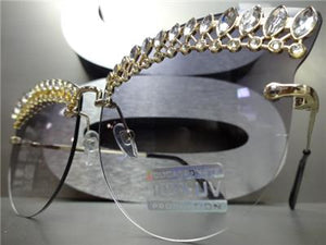 Elegant Blingy Rimless Cat Eye Sunglasses- Gray Smoke Lens