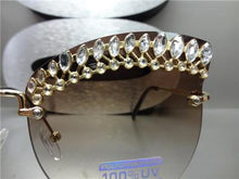 Elegant Blingy Rimless Cat Eye Sunglasses- Honey Brown Lens