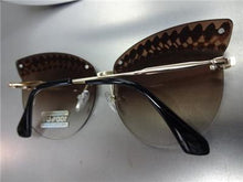 Elegant Blingy Rimless Cat Eye Sunglasses- Honey Brown Lens