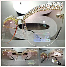 Elegant Blingy Rimless Cat Eye Sunglasses- Pink Lens