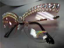 Elegant Blingy Rimless Cat Eye Sunglasses- Pink Lens