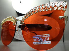 Elegant Blingy Rimless Cat Eye Sunglasses- Red Lens