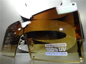 Luxury Gold Frame Shield Style Sunglasses- Honey Brown Lens