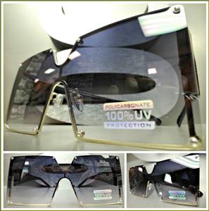 Luxury Gold Frame Shield Style Sunglasses- Black Gradient Lens