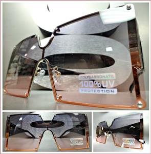 Luxury Gold Frame Shield Style Sunglasses- Smoke Purple to Pink Lens