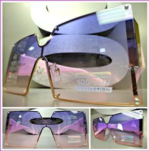 Luxury Gold Frame Shield Style Sunglasses- Purple to Pink Lens