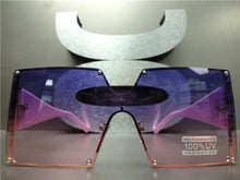 Luxury Gold Frame Shield Style Sunglasses- Purple to Pink Lens
